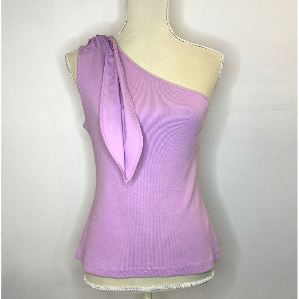 Mauve by Anthropologie Womens Large One Shoulder Tank Top Lilac Purple Ribbed